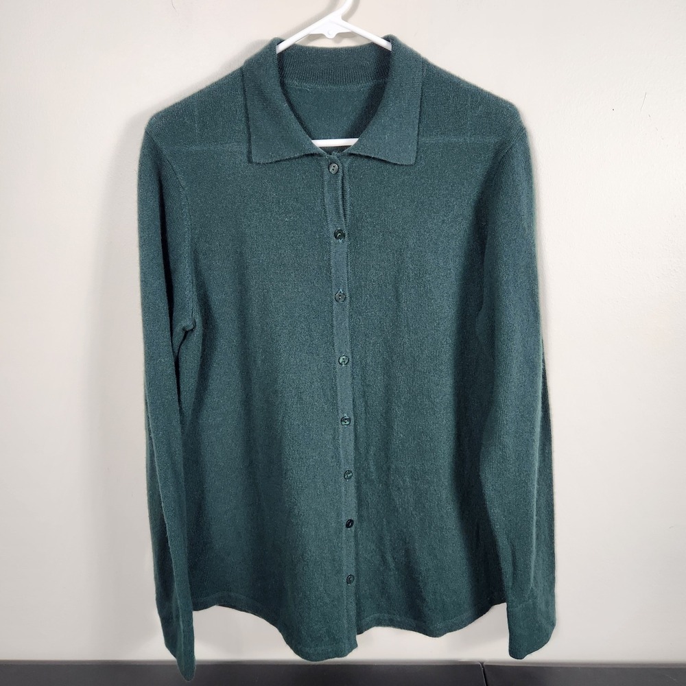 Unbranded 100% Cashmere Forest Green Collared Button Front Cardigan Sweater L